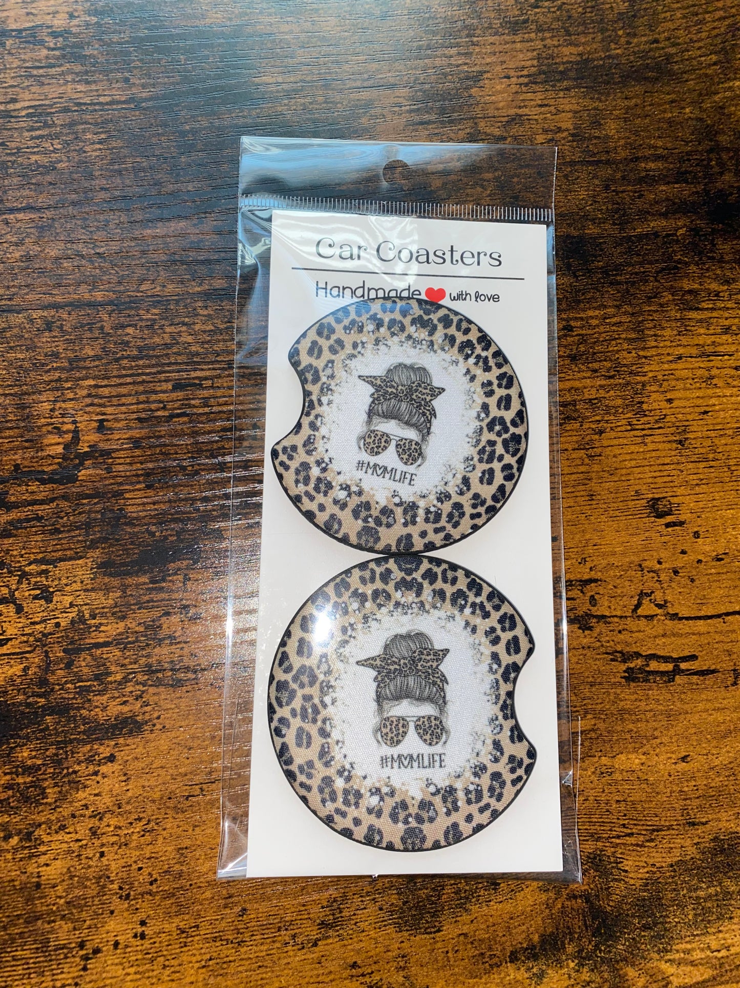 Leopard Mom Life Printed Car Coaster Set