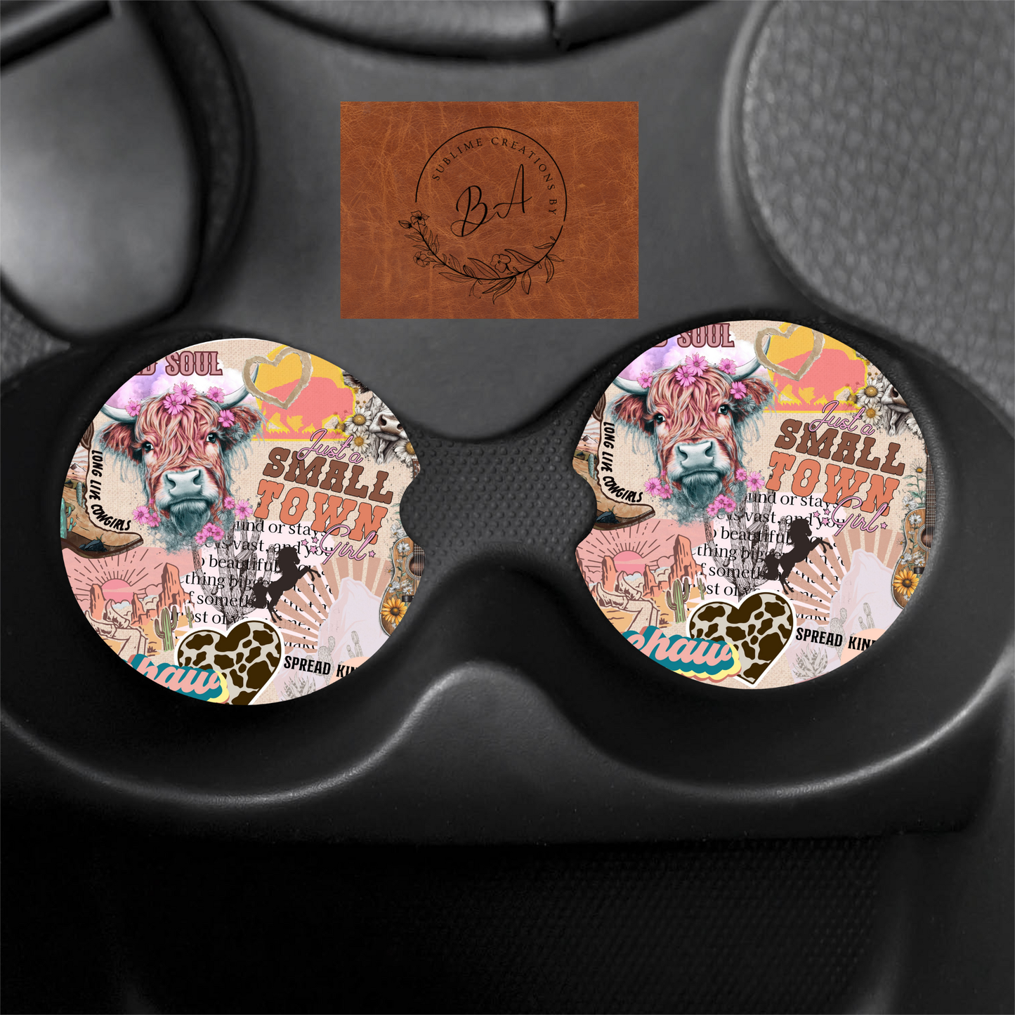 Small Town Print Car Coaster Set