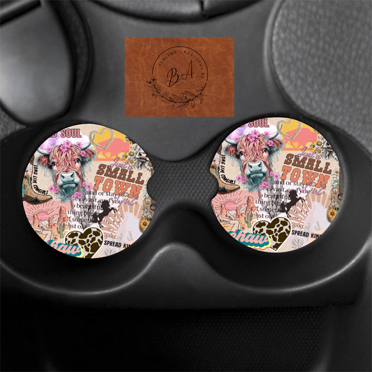 Small Town Print Car Coaster Set