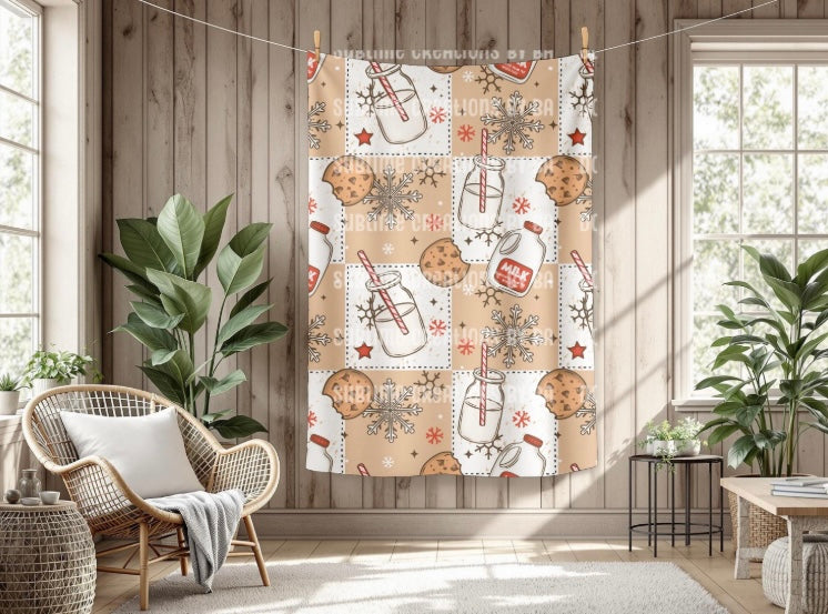 Milk and Cookies Cozy Holiday Sherpa Fleece Blanket, Velveteen Plush Throw