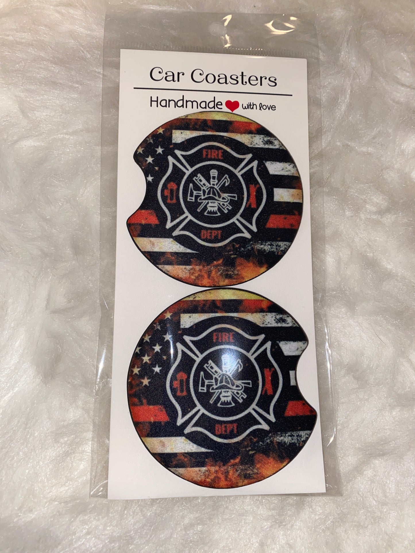 Firefighter Print Car Coaster Set