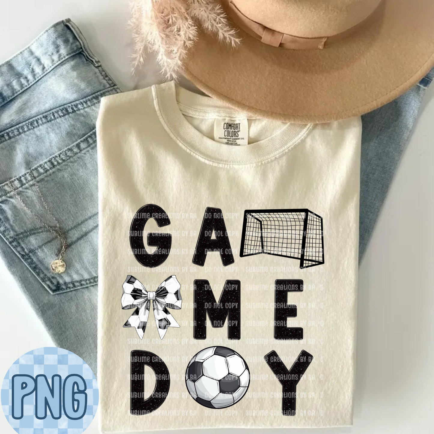 Game Day Glittered Soccer PNG Digital File ONLY