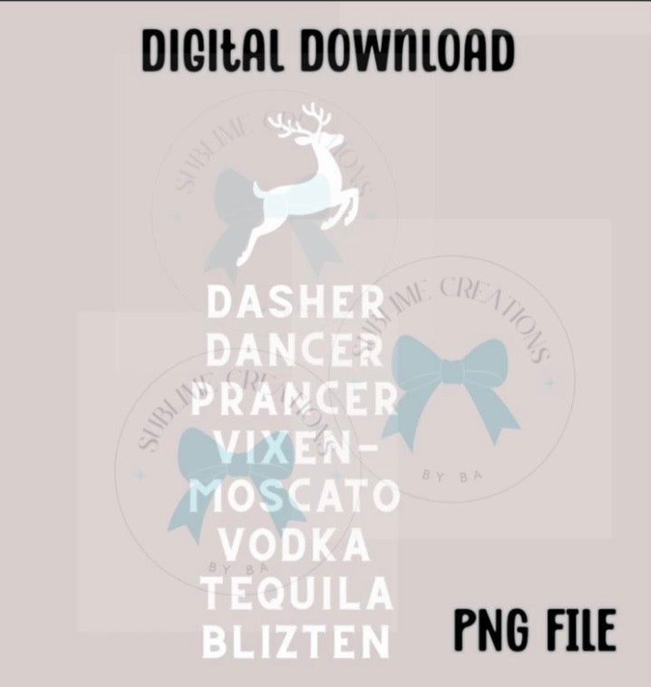 Flour Sack Towel PNG-Dasher, Dancer, Prancer, Vixen, Moscato, Vodka, Tequila, Blitzen- Kitchen PNG Digital File Only