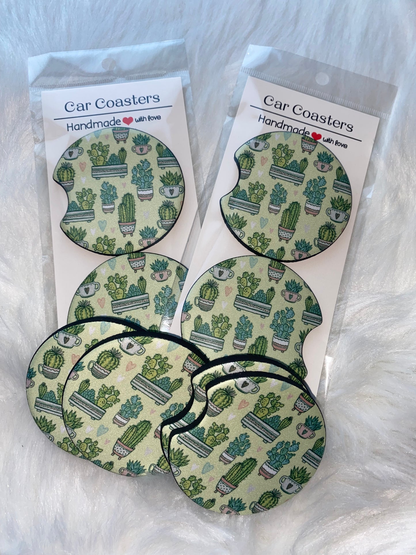 Succlent Print Car Coaster Set