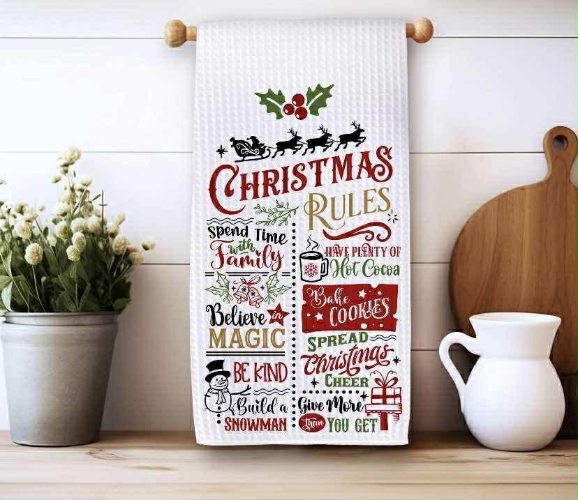 Christmas Rules Kitchen Waffle Towel