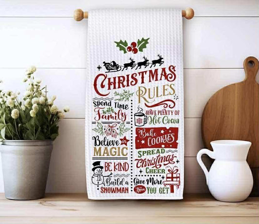 Christmas Rules Kitchen Waffle Towel