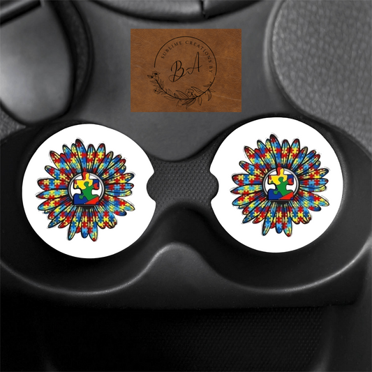 Autism Awareness Print Car Coaster Set