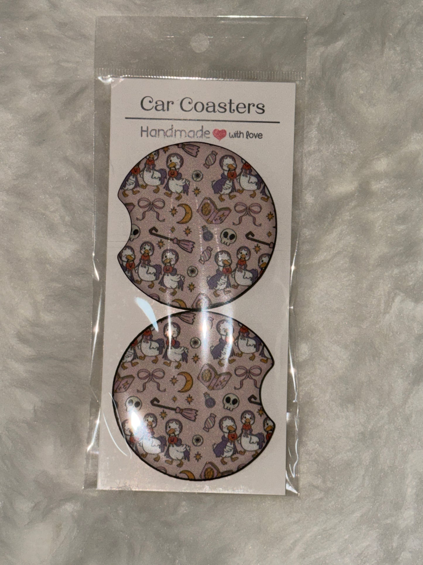 Cute Halloween Goose Print Car Coaster Set