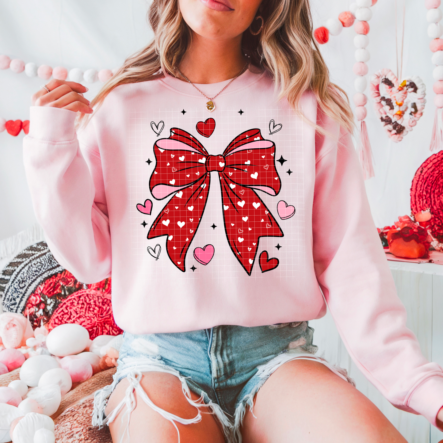 Heart Bow Adult Sweatshirt, Valentine Shirt