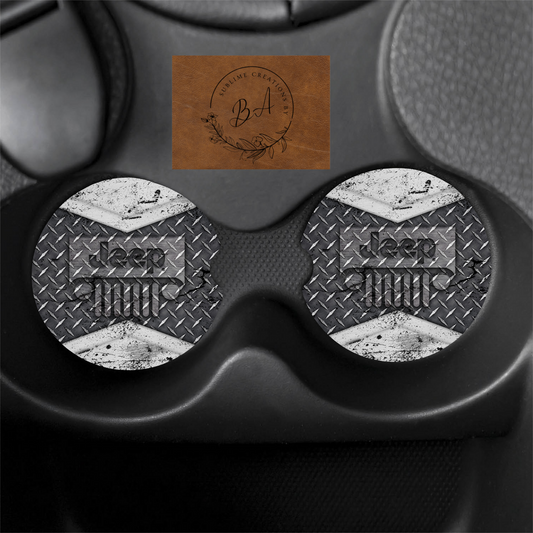 Steel Jeep Print Car Coaster Set