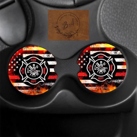 Firefighter Print Car Coaster Set