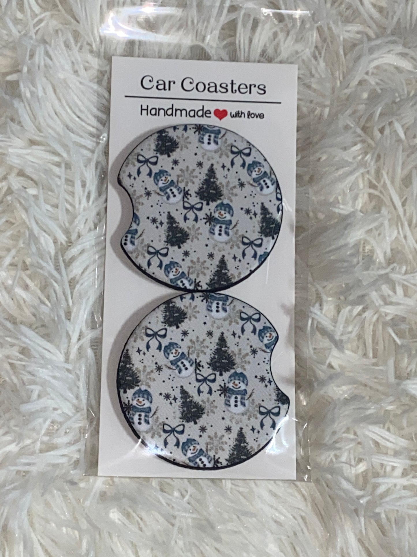 Snowman Trees Print Car Coaster Set