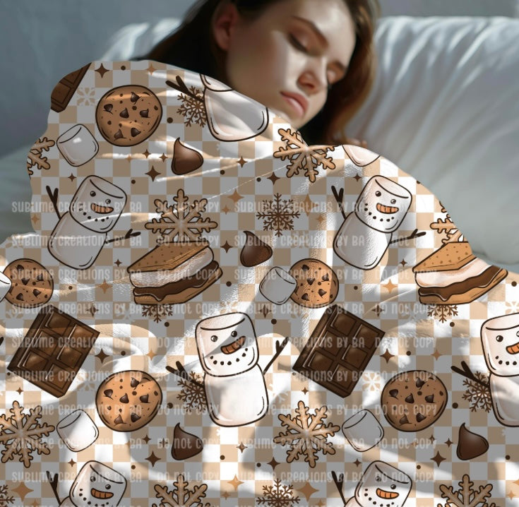 Snowman Smores Sherpa Blanket, Velveteen Plush Blanket