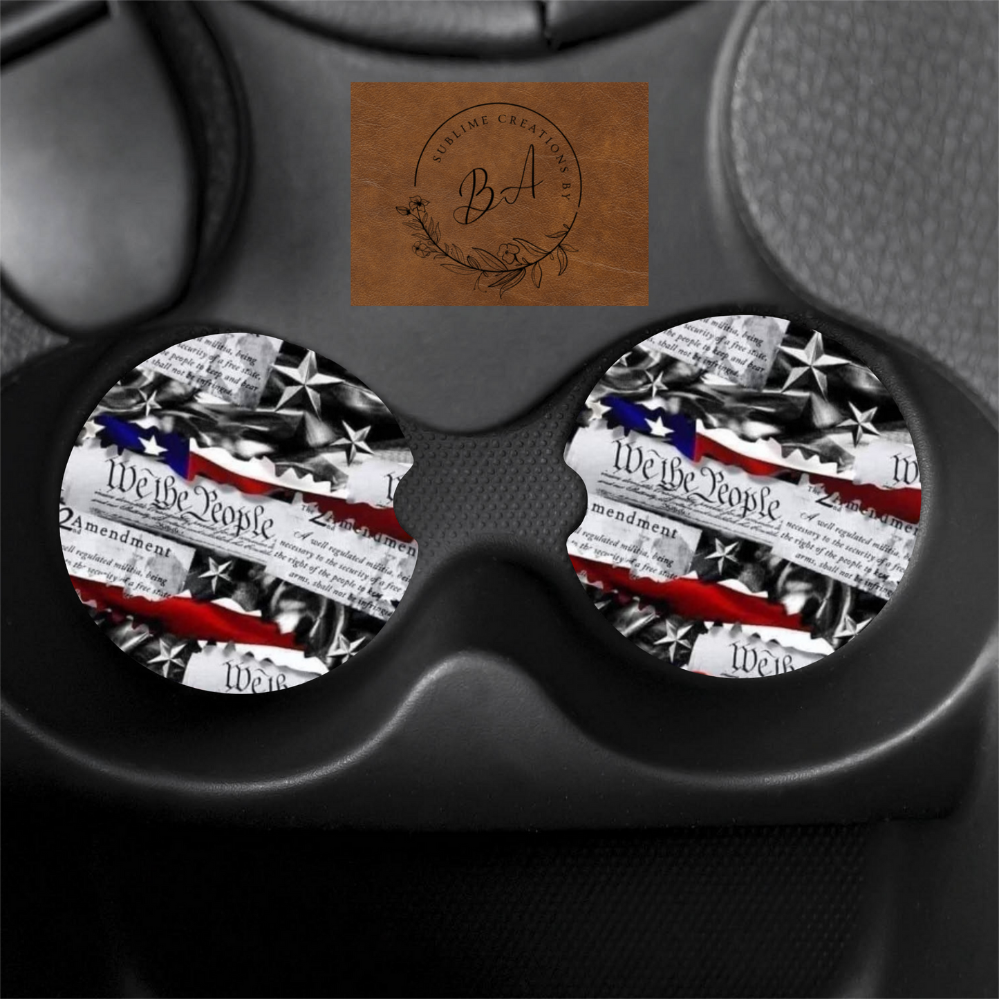 "We the People" Print Car Coaster Set