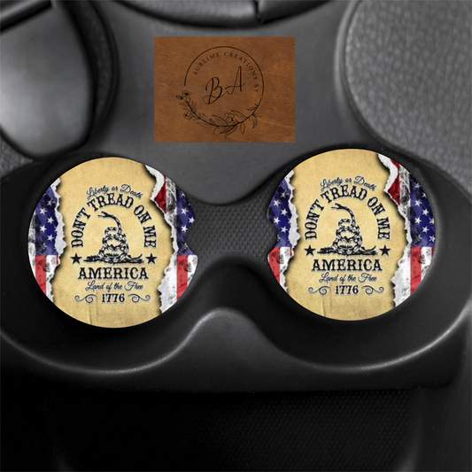 "Dont Tread on Me" Print Car Coaster Set