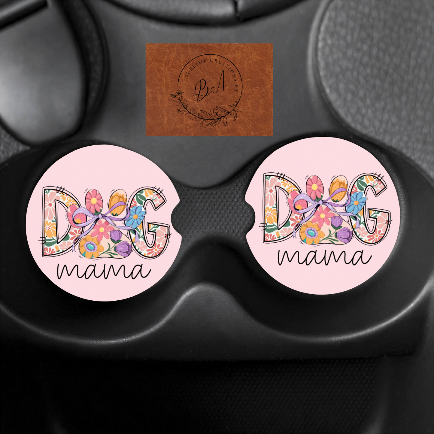 Dog Mama Print Car Coaster Set