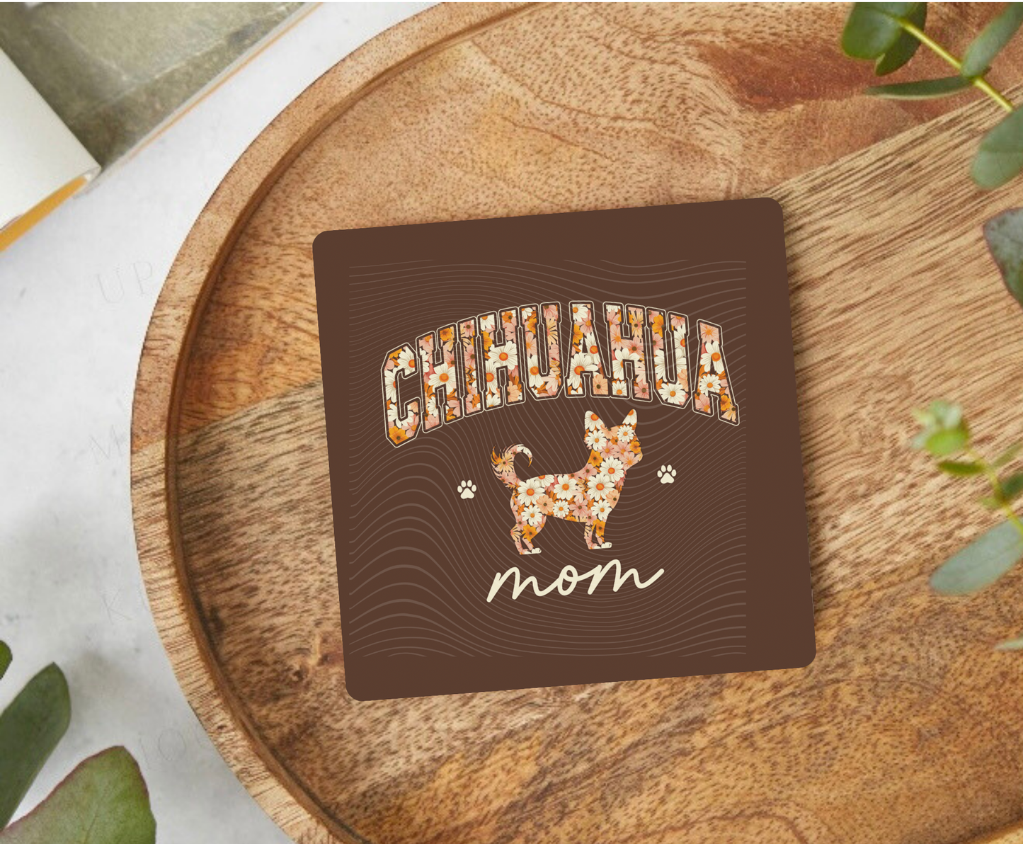 Retro Floral Chihuahua Desk Coaster
