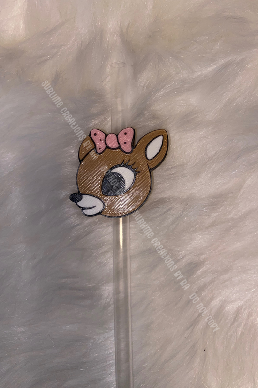 Girl Reindeer 3D Straw Topper