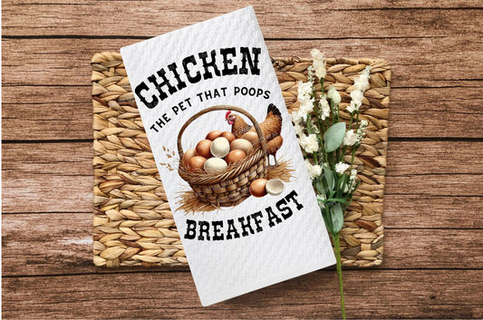 Chicken The Pet That Poops Breakfast Kitchen Waffle Towel