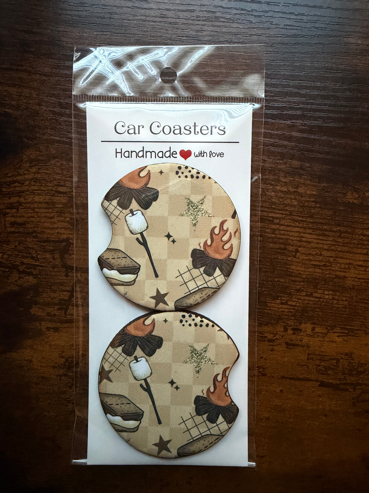 S'mores Collage Seamless Print Car Coaster Set