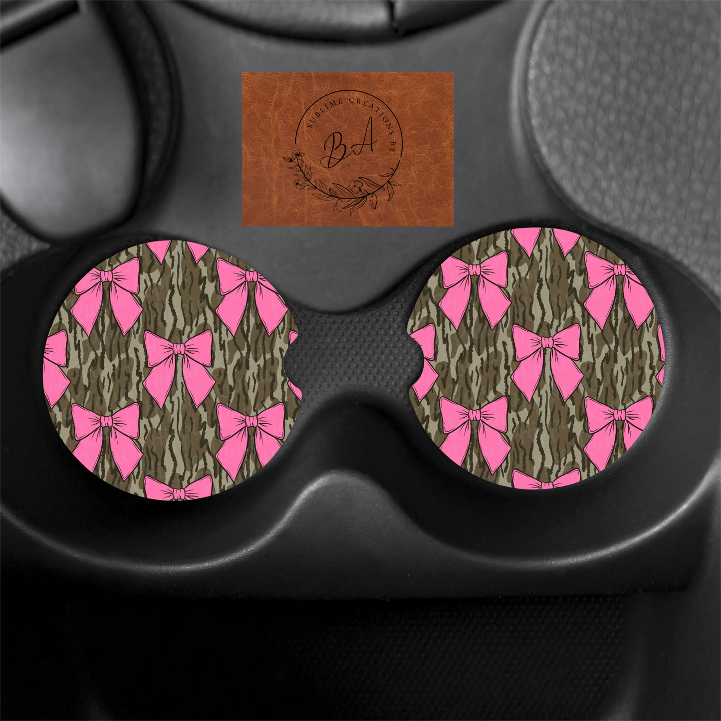 Camo Pink Bow Seamless Print Car Coasters