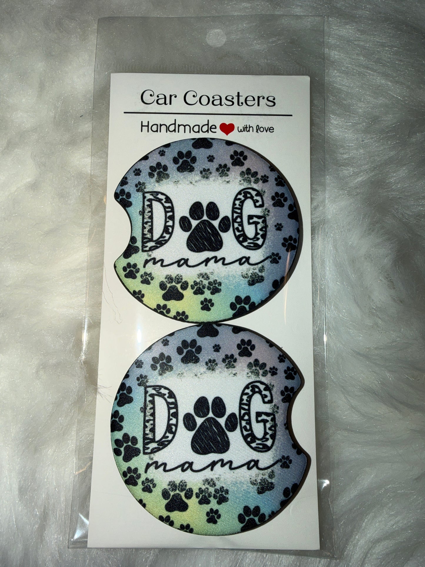 Dog Mama Colorful Print Car Coaster Set