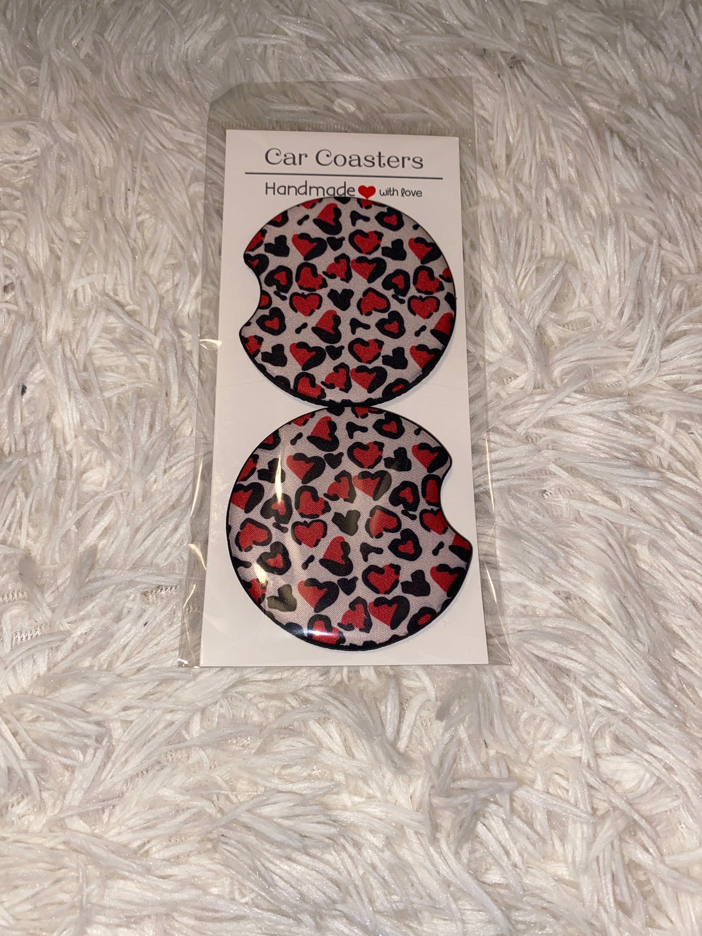 Red Heart Leopard Car Coaster Set
