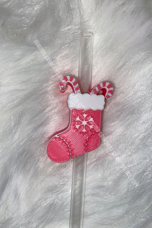Pink Stocking 3D Straw Topper