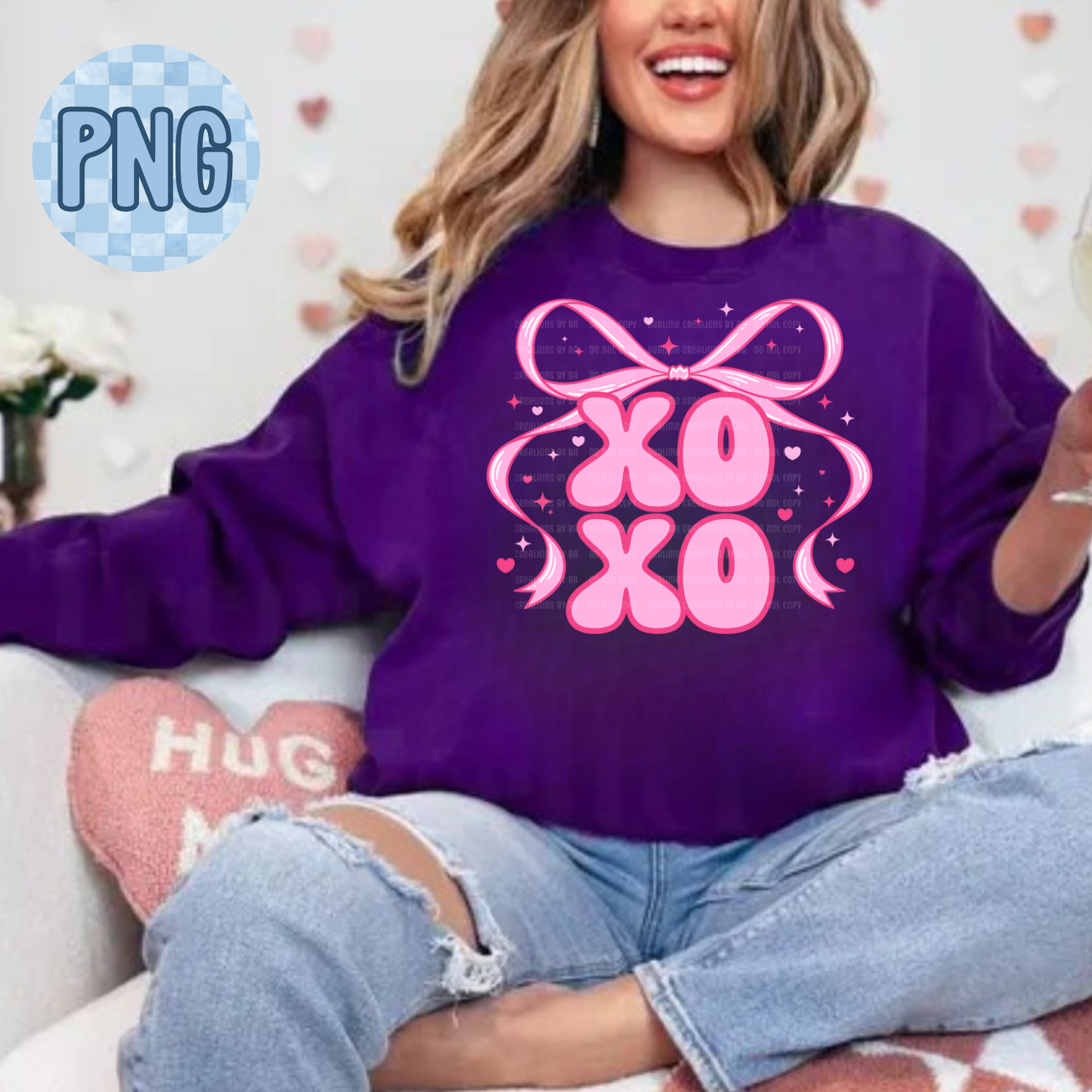 XOXO Bright Coquette Bow Valentine PNG Digital File ONLY