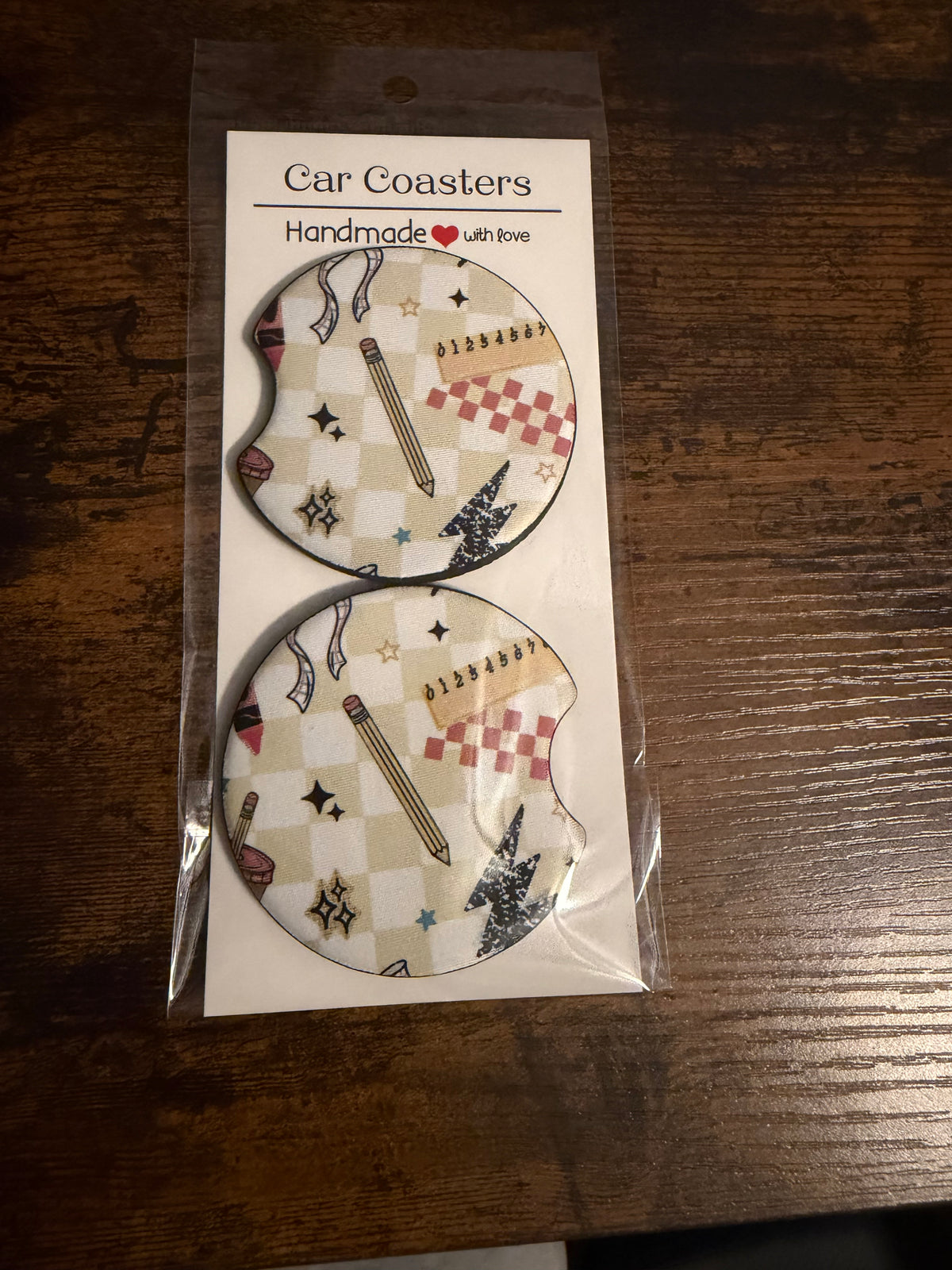 Caffeinate and Teach Seamless Car Coaster Sets