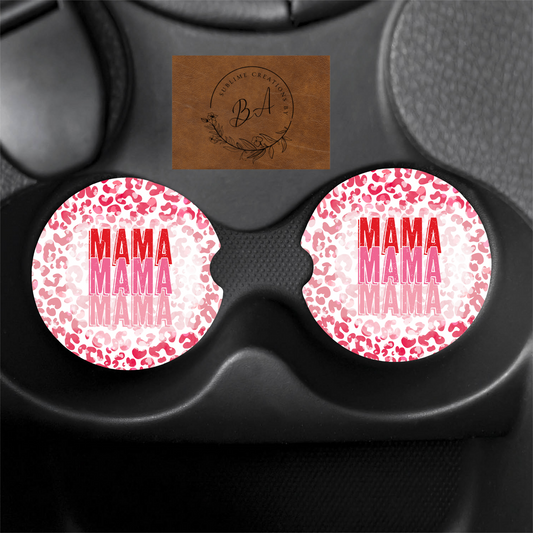 Pink Mama Leopard Car Coaster Set