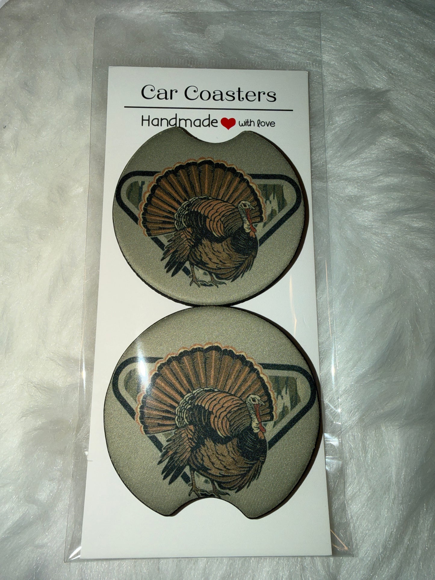 Hunting Turkey Print Car Coaster Set