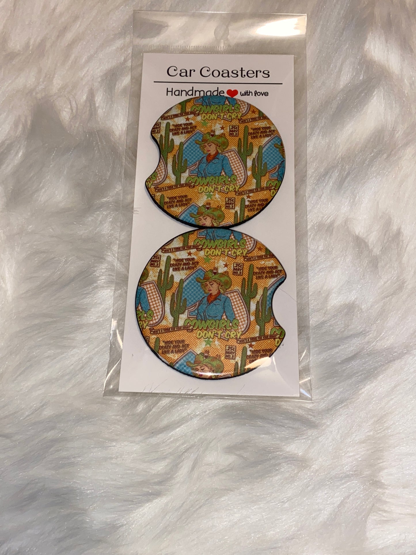 Cowgirls Don’t Cry Print Car Coaster Set