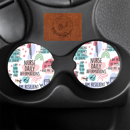Nurse Affirmation Print Car Coaster Set