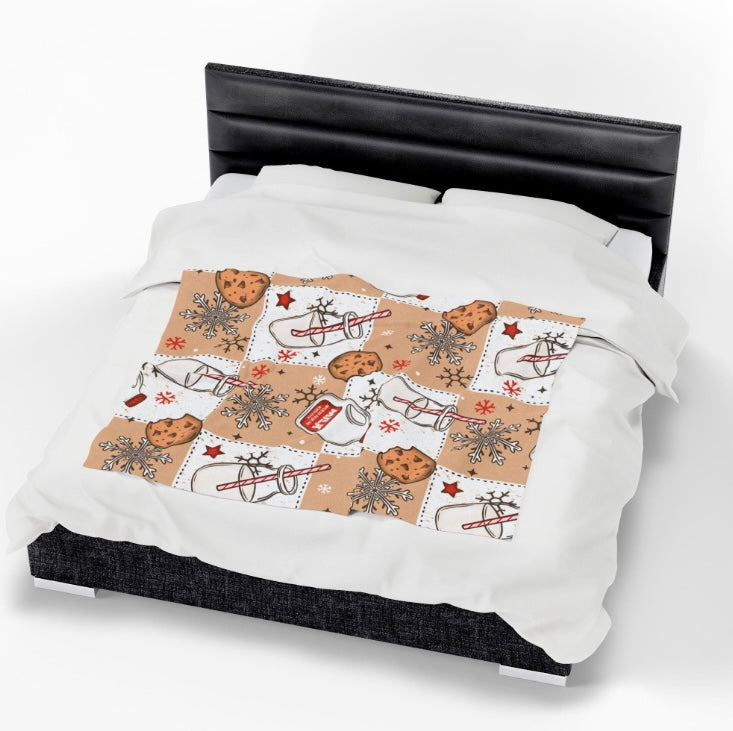 Milk and Cookies Cozy Holiday Sherpa Fleece Blanket, Velveteen Plush Throw