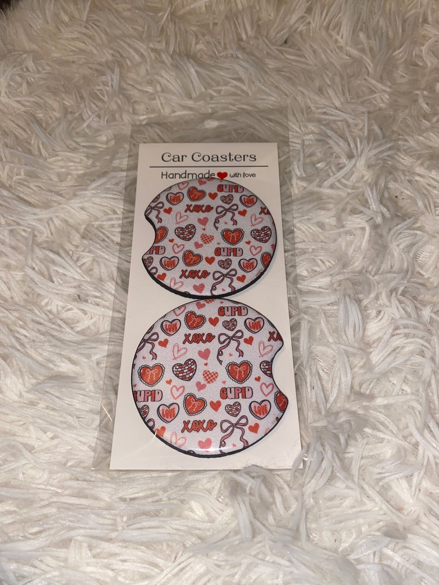 Valentines Cupid Print Car Coaster Set