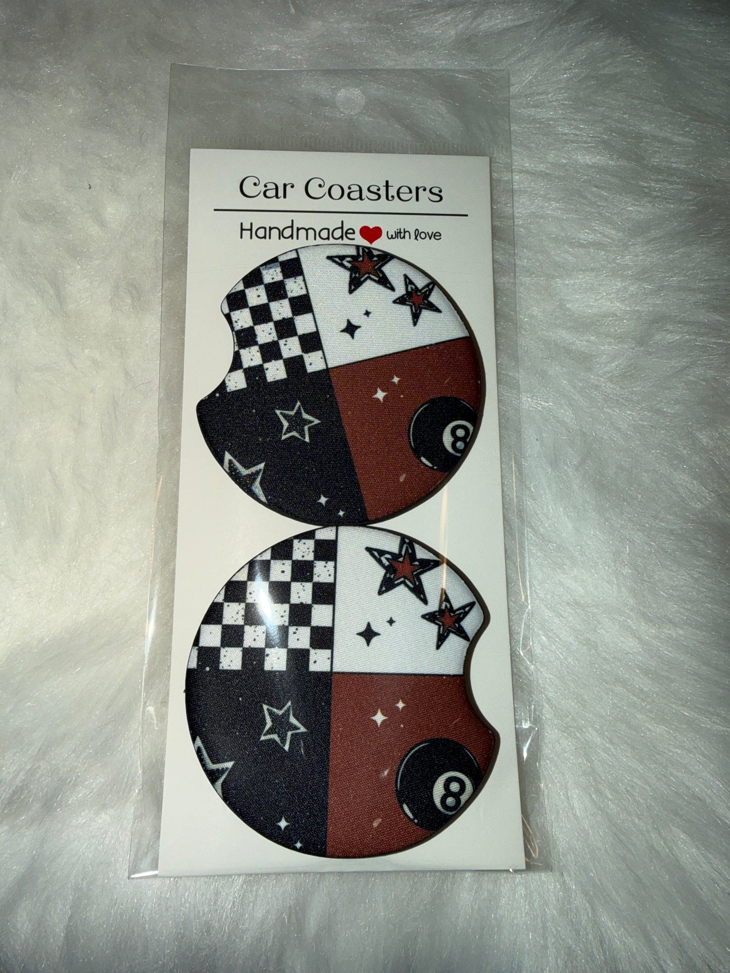 8 Ball Block Seamless Print Car Coaster Set