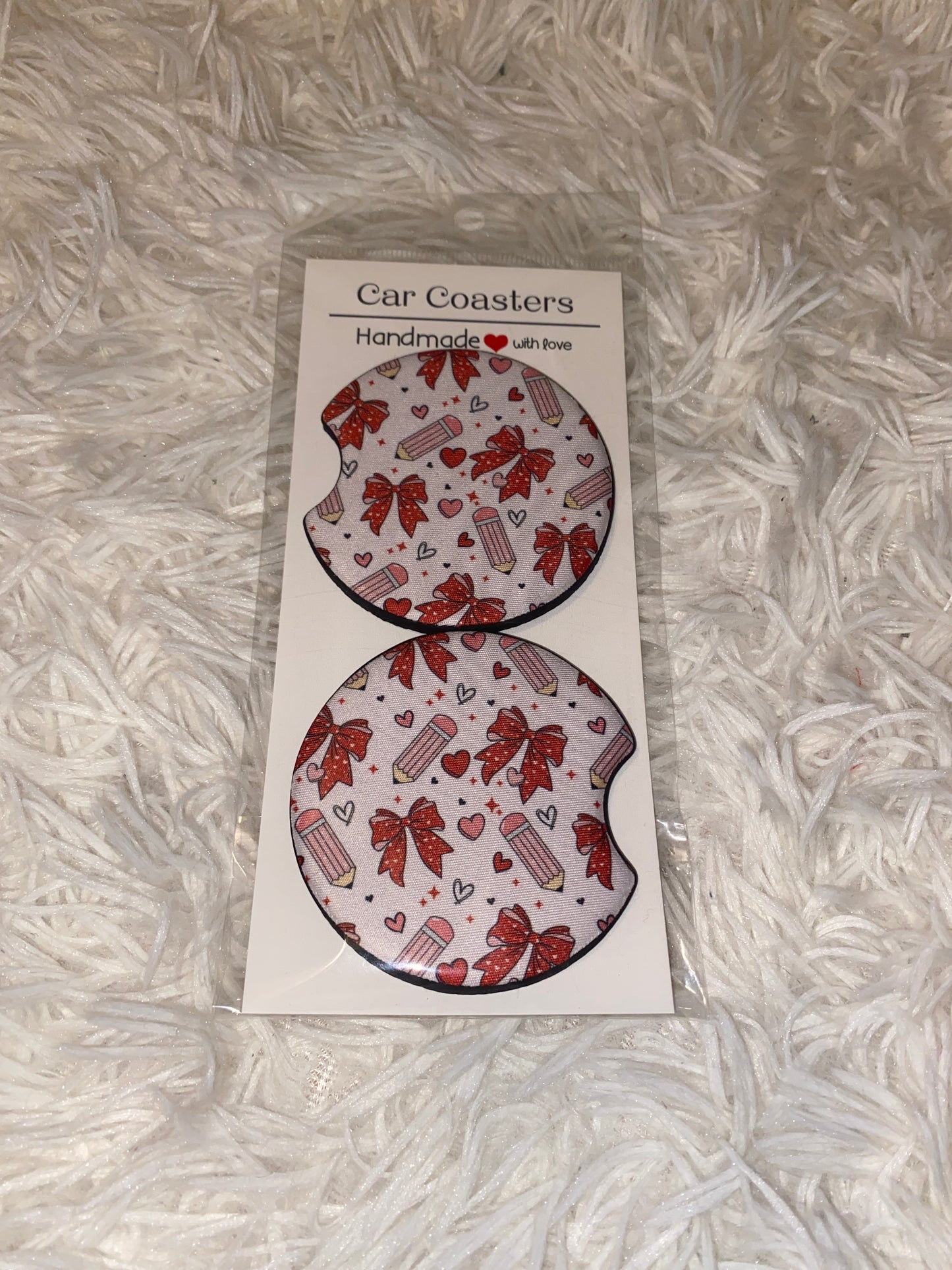 Teaching Sweethearts Print Car Coaster Set