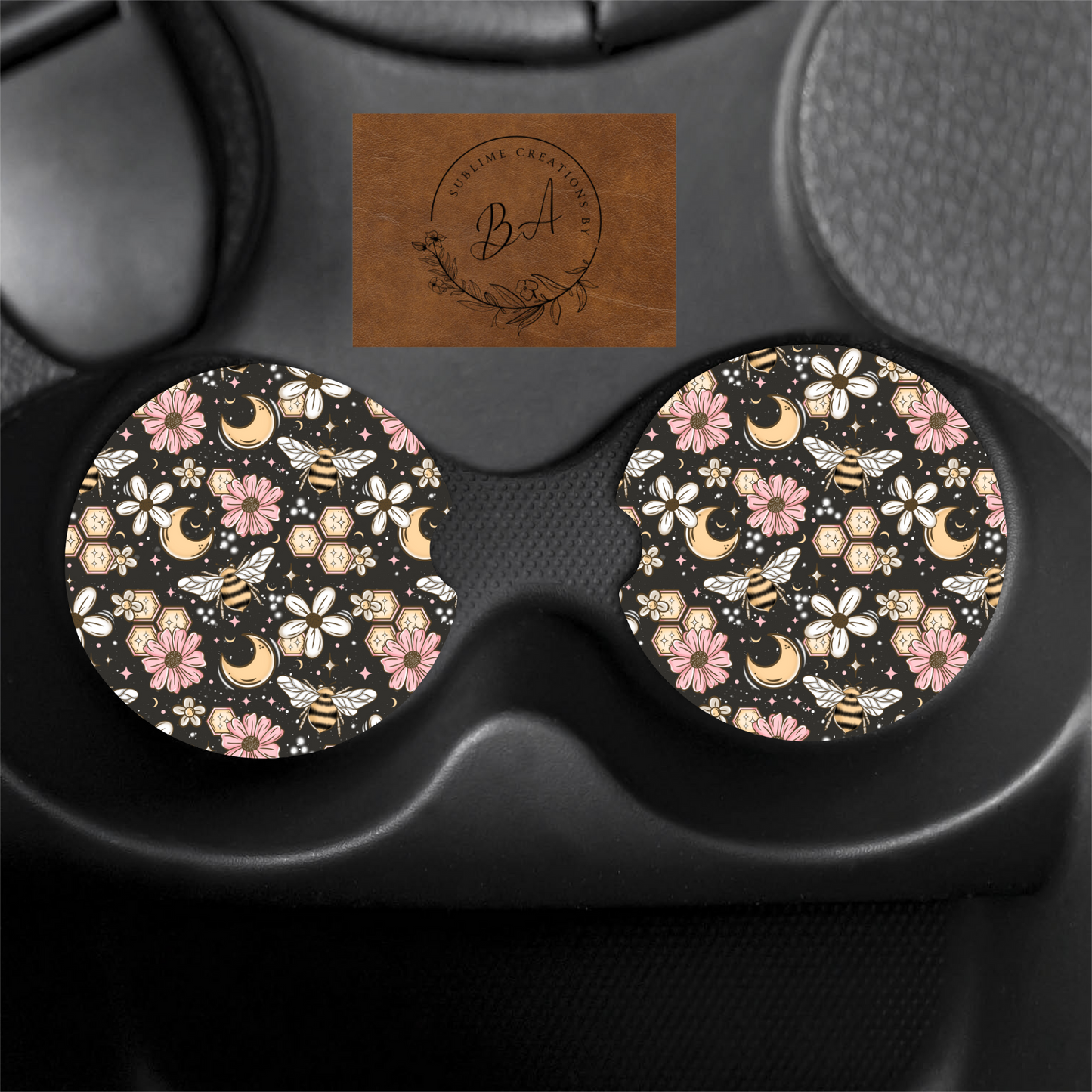 Bees Moon Print Car Coaster Set