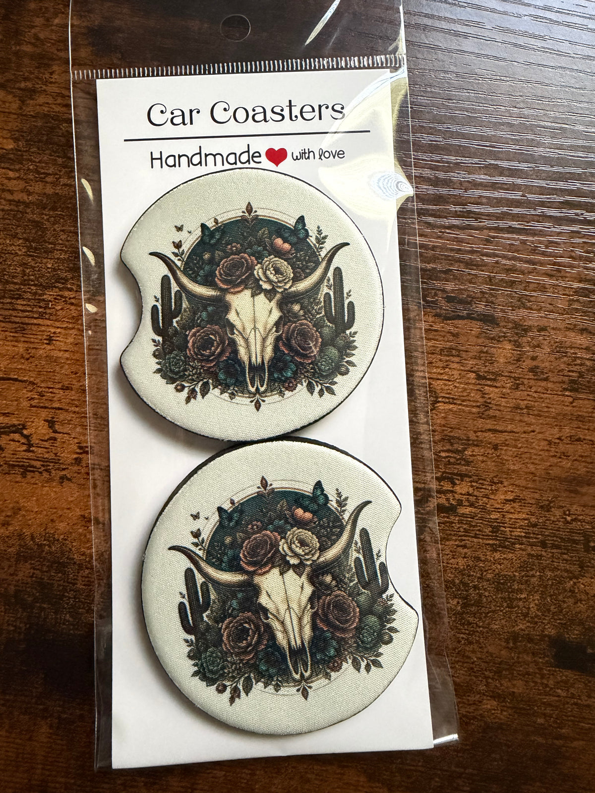 Bull Skull Floral Western Car Coaster Sets