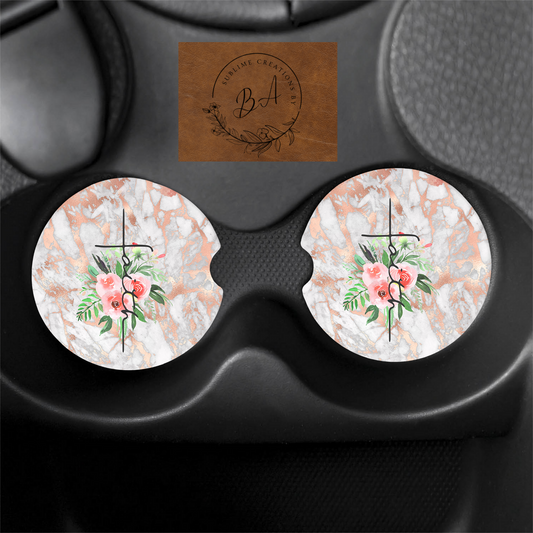 Floral Faith Print Car Coaster Set