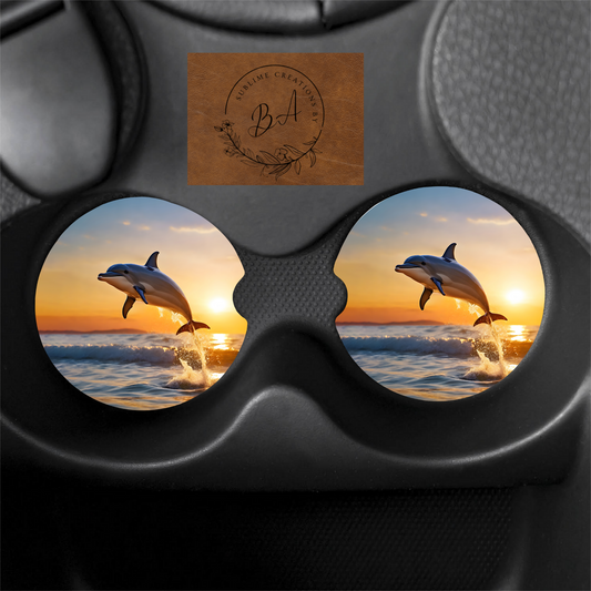 Dolphin Print Car Coaster Set