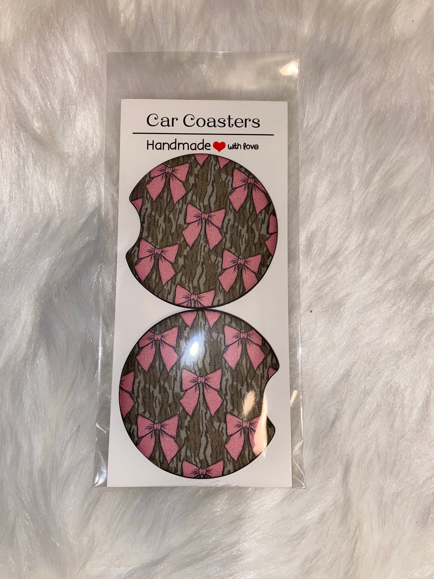 Camo Pink Bow Seamless Print Car Coasters