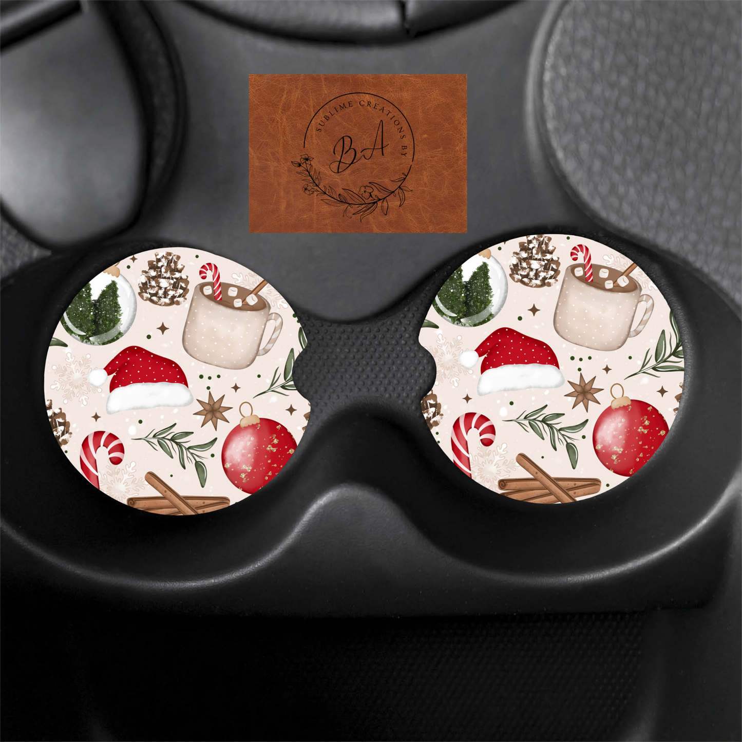Cozy Christmas Print Car Coaster Set