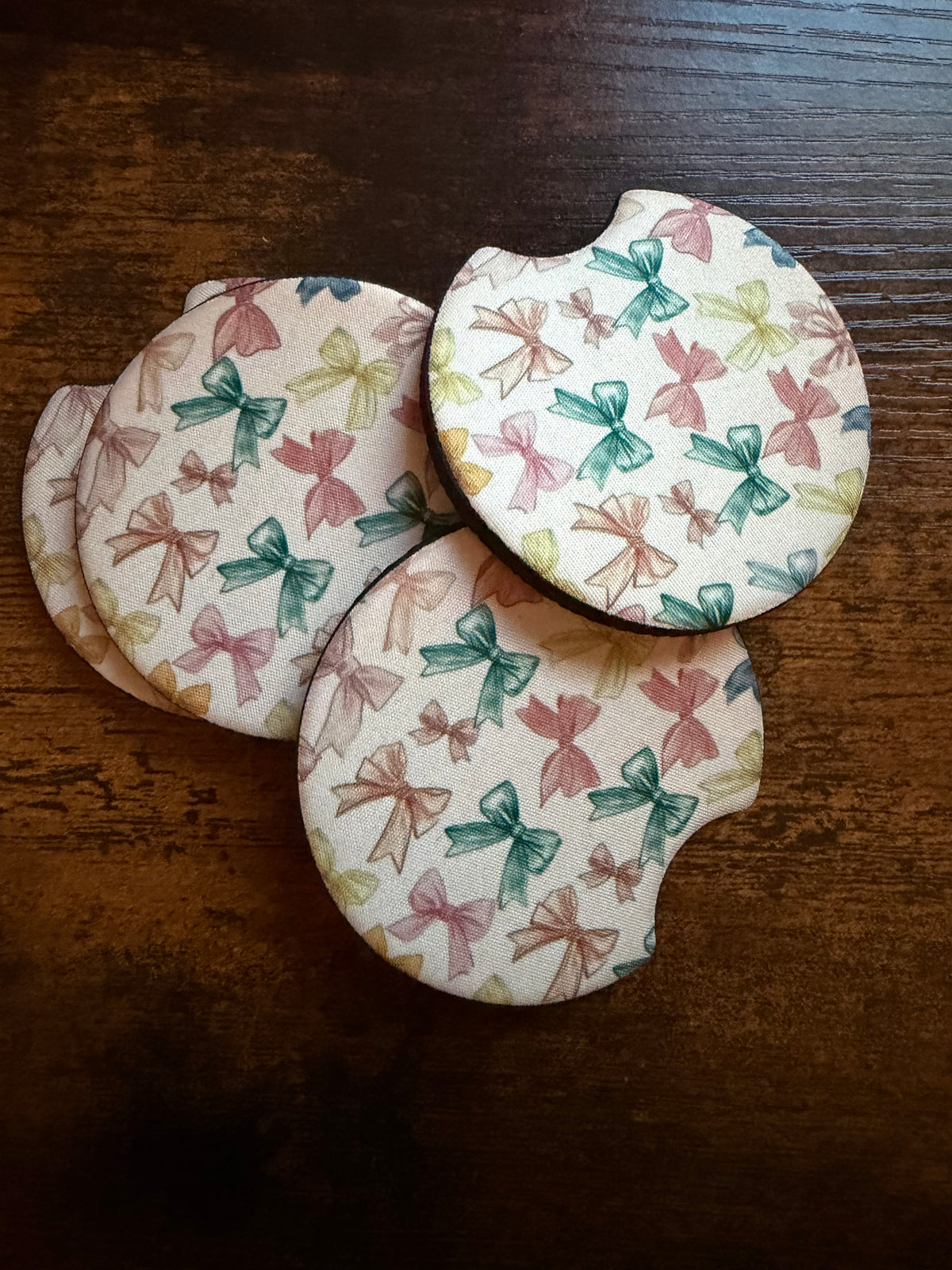 Colorful Bow Seamless Print Car Coaster Set