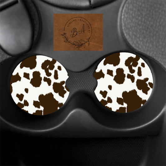 Cow Print Car Coaster Set