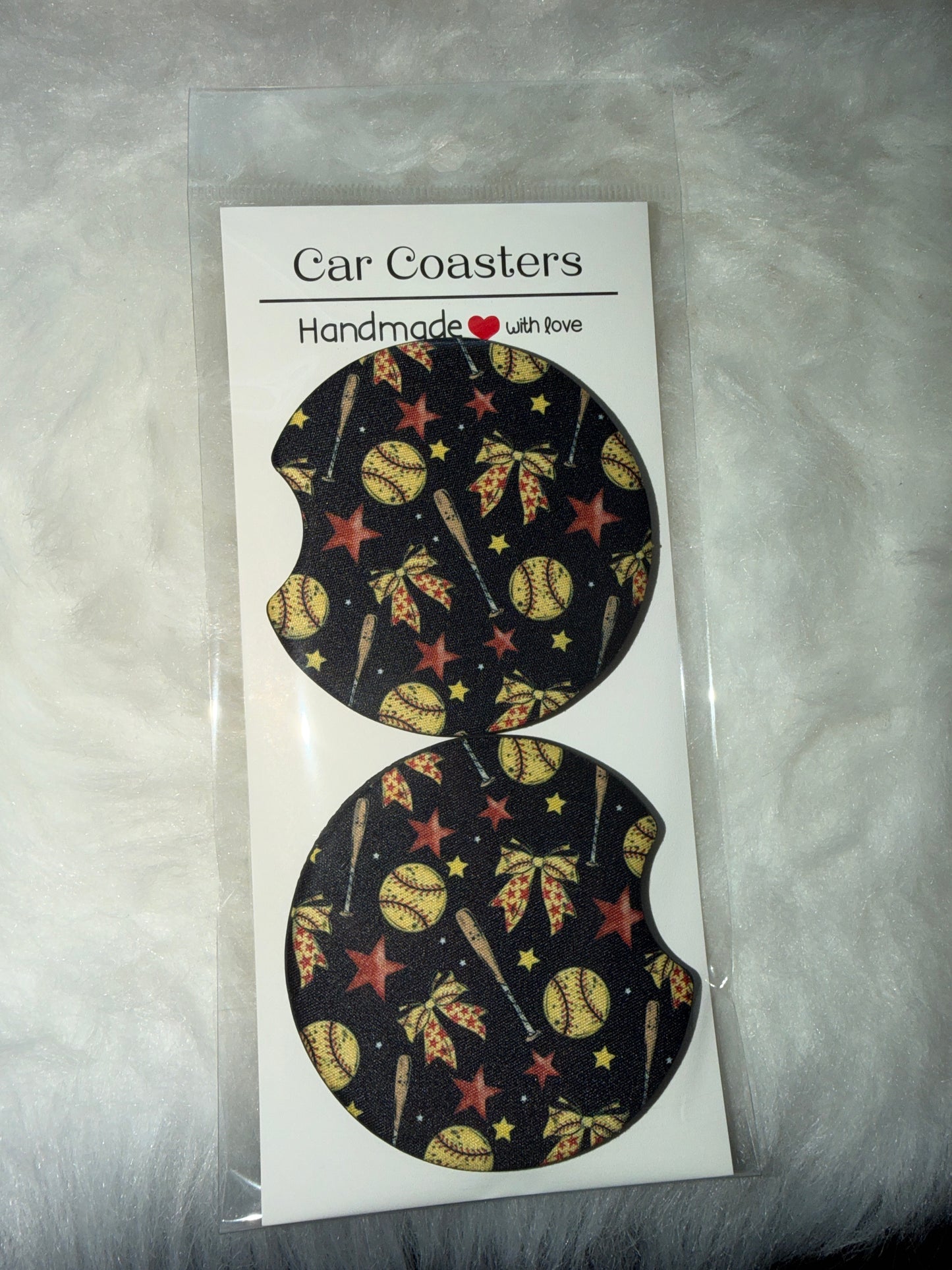 Softball Bow Seamless Car Coaster Set