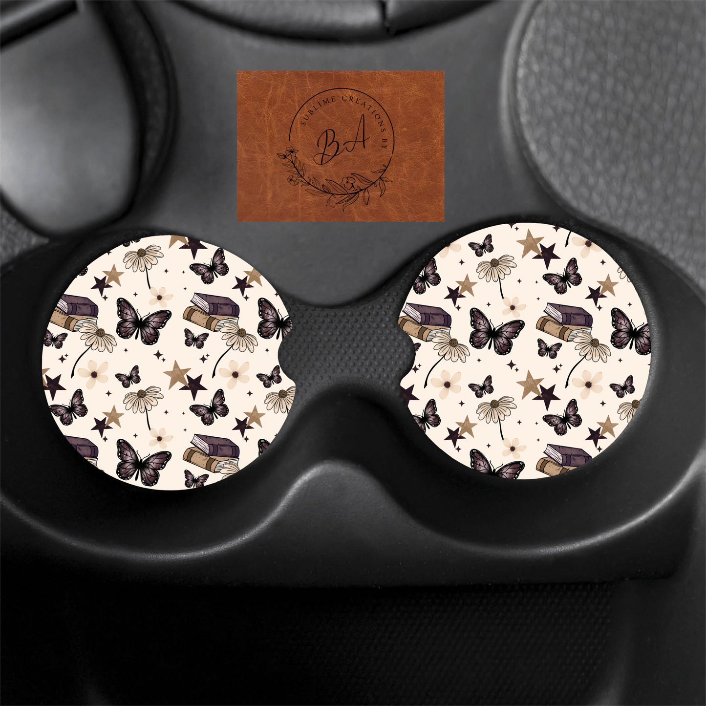 Get Lost in the Pages Print Car Coaster Set