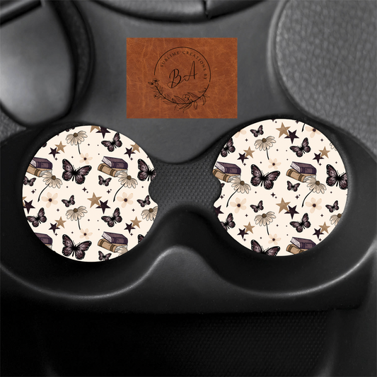 Get Lost in the Pages Print Car Coaster Set