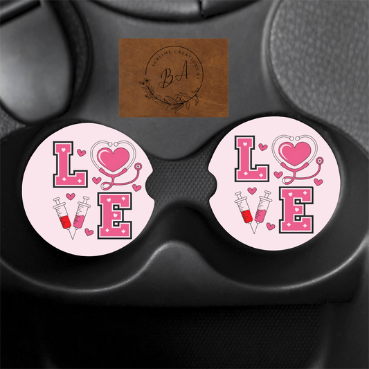 Love Nurse Print Car Coaster Set